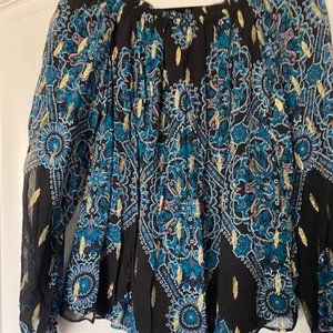 NWT WHBM Womens  Off Shoulder Blouse Size M Teal/Gold/Black